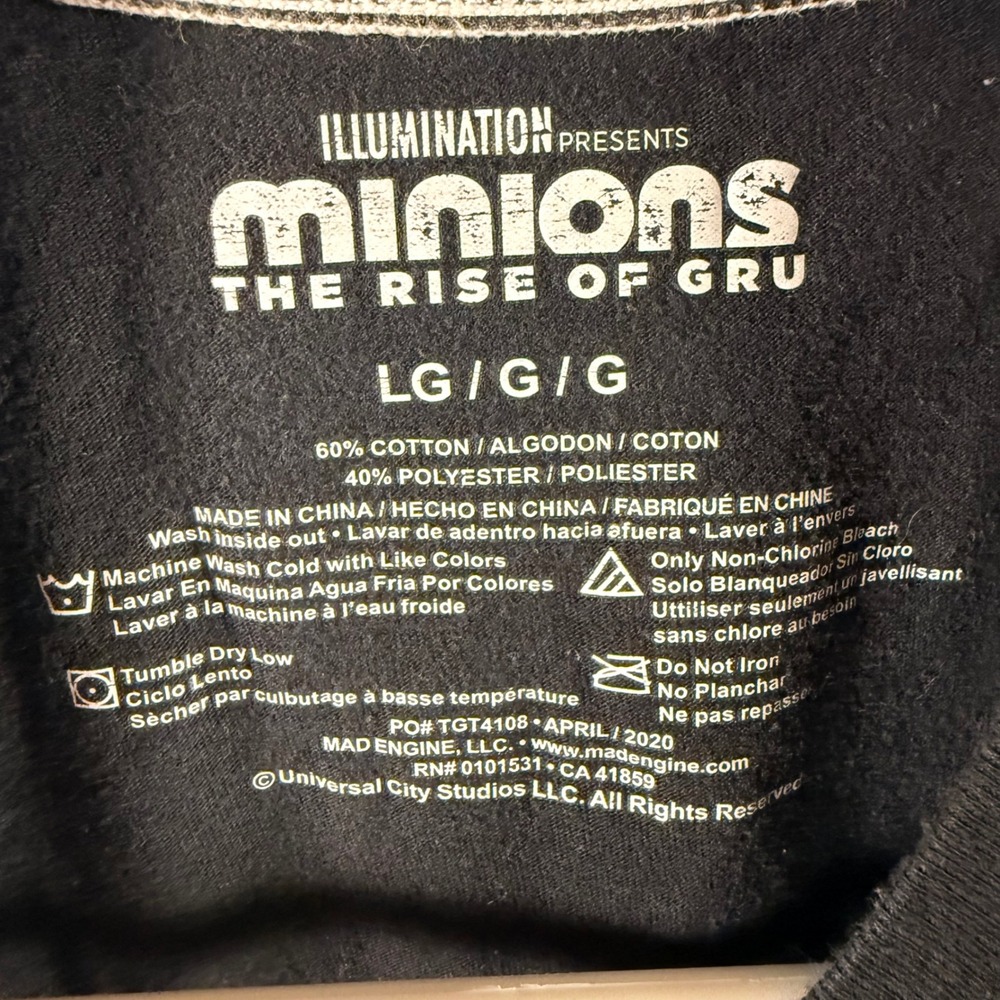 Illumination Minions The Rise of Gru Boys Black Graphic T-Shirt Large L 12-14 - Picture 3 of 5